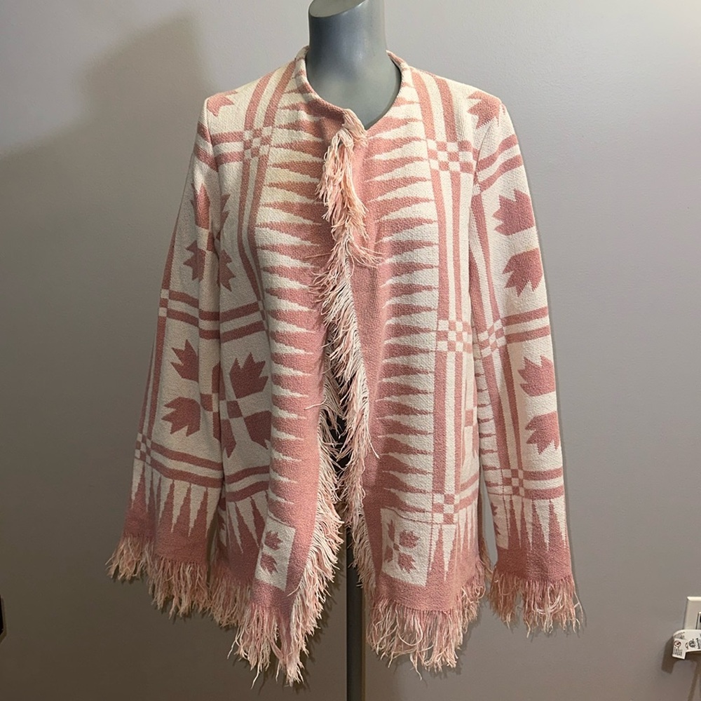 Handmade Upcycled Fringe Hippie Boho Blanket Cardigan Sweater